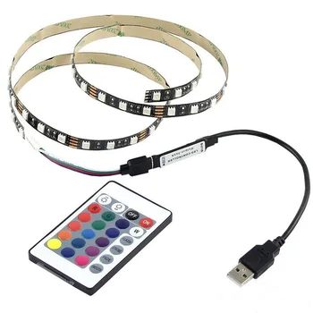 USB Nuotaika Šviesos 5050 RGB Įvairių Spalvų LED Šviesos Juostelės TV Apšvietimas 24 Raktų, Nuotolinio Valdymo DC156