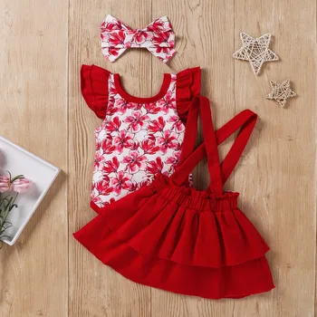 0-18Months mielas Tortas sijonas kostiumas babykleding Naujagimiui Baby Girl Pynimas Gėlių Spausdinti Romper Suspender Sijonai Nustatyti Komplektus M4