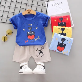 0-4 metų amžiaus berniukas, drabužiai tiktų 2021 m. vasarą vaikas mergina drabužius kūdikiui animacinių filmų medvilnės viršus + kelnės tiktų vaikams sportinis kostiumas