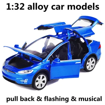 1:32 lydinio automobilių modelių,aukštos modeliavimas Tesla MODELX90, metalo diecasts,žaislinės transporto priemonės,traukite atgal ir mirksi & muzikos,nemokamas pristatymas