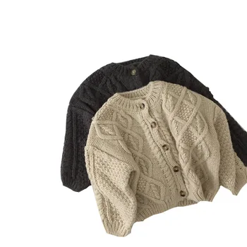 1-6T Naujas Boutique megzti Žiemos Berniukų, mergaičių vientisos spalvos susukti mezgimo prarasti susagstomi megztiniai Vaikams ilgomis rankovėmis atsitiktinis Šiltas megztinis