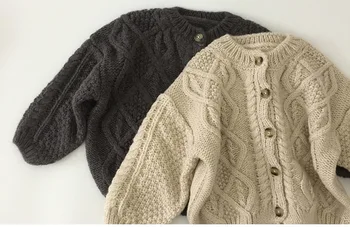 1-6T Naujas Boutique megzti Žiemos Berniukų, mergaičių vientisos spalvos susukti mezgimo prarasti susagstomi megztiniai Vaikams ilgomis rankovėmis atsitiktinis Šiltas megztinis