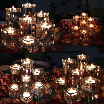 1 Gabalas Crystal Cube Žvakių Laikikliai Stiklo Tealight Stovėti Romantiška Žvakidė Stalo Centerpieces Namų Puošybai