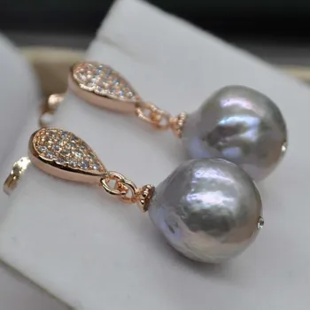 10.5-11mm baroko pilka gėlavandenių perlų tabaluoti auskarai nemokamas pristatymas
