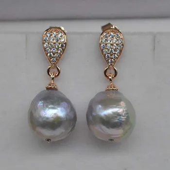 10.5-11mm baroko pilka gėlavandenių perlų tabaluoti auskarai nemokamas pristatymas