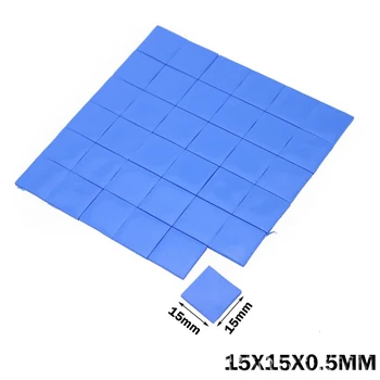 100VNT Daug 15x15 x 0.5 MM, Mėlyna Silikono IC Chip Šilumos Laidumo Pasta Junginiai Heatsink šilumos pagalvėlės