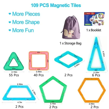 109pcs Didelis Dydis Magnetinė Dizaineris Blokų, Plastikiniai Pastato & konstrukciniai Žaislai Magnetinio Plytelės Nustatyti Švietimo Žaislai Vaikams