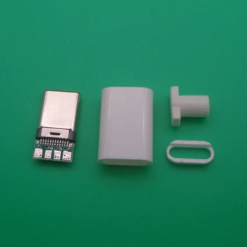 10vnt USB 3.1 C Tipo 2.0 Male jack Plug Suvirinimo Tipas USB-C 4 1 PCB Jungtis Juoda Balta