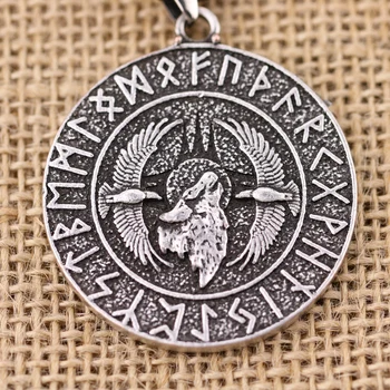 10VNT Viking Runos Amuletas Pakabukas Karoliai Dideli Rune Vilkas galvos Pakabukas Karoliai, Papuošalai Wiccan Karoliai Skandinavų Pagonių Runos