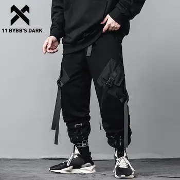 11 BYBB TAMSU Hip-Hop Streetwear Poilsiu Vyrų 2020 Harajuku Taktinės Kelnės Kelnės Pavasario Juostelės Juodos Krovinių Kelnės Vyrams Baggy