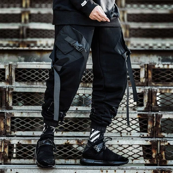 11 BYBB TAMSU Hip-Hop Streetwear Poilsiu Vyrų 2020 Harajuku Taktinės Kelnės Kelnės Pavasario Juostelės Juodos Krovinių Kelnės Vyrams Baggy