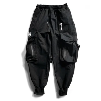 11 BYBB TAMSU Multi Pocket Hip-Hop Kelnės Vyrams Juostelės Elastinga Juosmens Harajuku Streetwear Poilsiu Mens Kelnės Techwear Kelnės