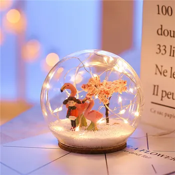 12*8cm Chirstmas Elnias LED Crystal Ball 3D Lempa USB Naktį Šviesos diodų (Led) Amatų Stiklo Apvalus Rutulys Namų Biuro Stalo Dekoro Lemputė Dovanų