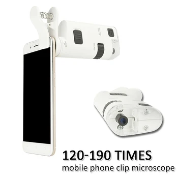 120-190X Reguliuojamas Mikroskopu Universalus Portabl Mobiliojo Įrašo tipo mobiliųjų Telefonų Mikroskopu Mobilųjį Telefoną didinamasis stiklas Kamera Su LED Lempos