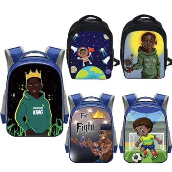 13inch afro berniukai spausdinti kuprinė vaikams, mokyklos maišus juodas berniukas, vaikas darželyje maišelį, Amerikos, Afrikos drobės kuprinės bookbag
