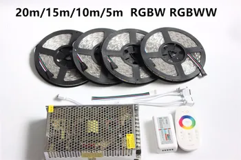15m 20m 10m 5m RGBW RGBWW led juosta atspari Vandeniui IP67/65/20 5050 juosta, juostelė 12V + RF Nuotolinio valdymo pultelis + Maitinimo adapteris, Rinkinyje