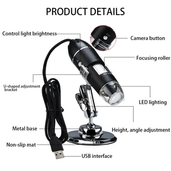1600X Elektroninių Mikroskopų 3 in 1 USB Tipas-C Skaitmeninis Mikroskopas su didinamasis stiklas, Kameros 1080P 8 LED Stovėti 