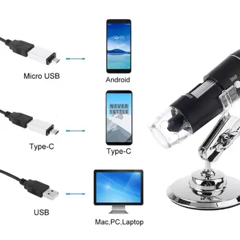1600X Skaitmeninis Mikroskopas su 2 PC Adapterio Tipas-C Micro-USB Telefono USB didinamasis stiklas su 8 LED Šviesos