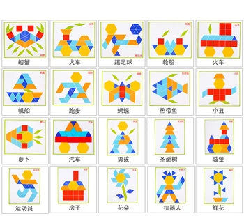 170 vnt/set Spalvingi Mediniai Tangram Dėlionės, Žaislų, Geometrinės Formos Žaidimas Juokinga Kūrybiškumą Dėlionės Kūdikių, Ikimokyklinio Ugdymo Vaikų Žaislas