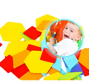 170 vnt/set Spalvingi Mediniai Tangram Dėlionės, Žaislų, Geometrinės Formos Žaidimas Juokinga Kūrybiškumą Dėlionės Kūdikių, Ikimokyklinio Ugdymo Vaikų Žaislas