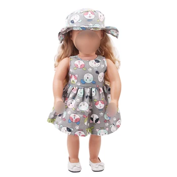 18 colių Mergaičių lėlės suknelė Puikus vasaros spausdinti suknelė + hat Amerikos naujagimių drabužiai, žaislai tinkami 43 cm kūdikių lėlės c489