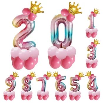 1pcs 32inch Vaivorykštė skaičius Folija Balionų, oro Balionų gimtadienio dekoracijos vaikams Rose gold rožinė mėlyna mėlyna 0-9 Skaitmenų kamuolys