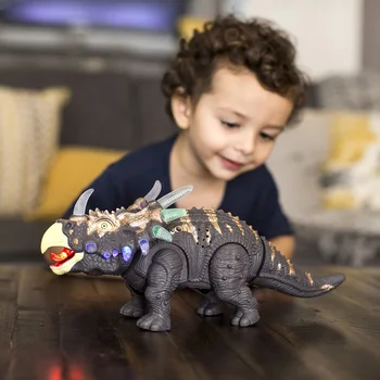 1pcs PVC Vaikščioti Dinozaurai Triceratopsas Žaislas Veiksmų Skaičius, su Žibintai ir Garsų Judėjimo Žaislai Vaikams