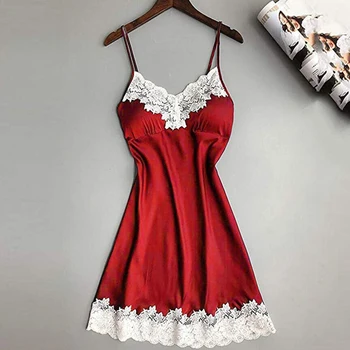1set Moterų Vakare Pižamą Nightie Sleepwear apatinis Trikotažas Raudona Seksualus Ilgai Padažu Naktį Suknelė Suknelė