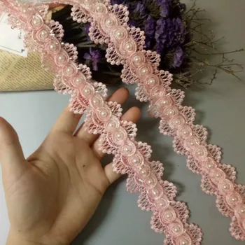 2 kieme Pink Pearl Puošnios Gėlės Išsiuvinėti Nėriniai Apdailos Juostelės Gėlių Aplikacijos Pleistrai Vestuvių Suknelė Audinio Siuvimo Amato 4cm