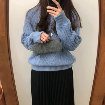 2 spalvų korėjos Megztiniai Moterims, kietas colot twist storas, šiltas Megztinis ir puloveriai moterų (C9206)