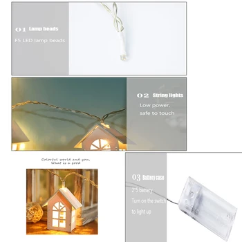 20/10LED Kalėdų Dekoratyvinis String Žibintai LED Dekoratyvinės Šviesos Šiaurės Stiliaus namelis String Lemputė Šiltai Balta Atmosfera Lempos