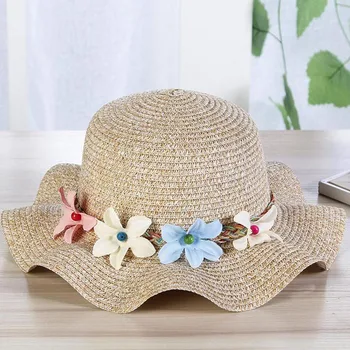 2018 Korėja 6 spalvų, Vasaros Vaikų, keturių žiedų Paprasta Banguoti didelis kraštais šiaudų skrybėlę berniukų, mergaičių Paplūdimys Skrybėlės Tėvų-vaikų saulės skrybėlę