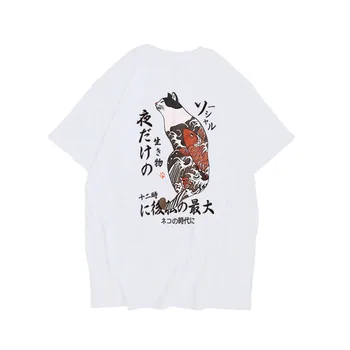 2019 Hip-Hop Marškinėliai Vyrams Japonų Ukiyo-E Katė T-shirt Harajuku Streetwear Atsitiktinis Marškinėlius trumpomis Rankovėmis Vasaros Viršūnes Tee Medvilnės