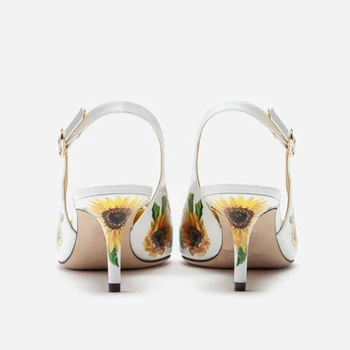 2019 m. Rudenį saulėgrąžų spausdinimo avies odos aukštakulnius seklių burną nurodė stiletto batų sagtis moterų batai