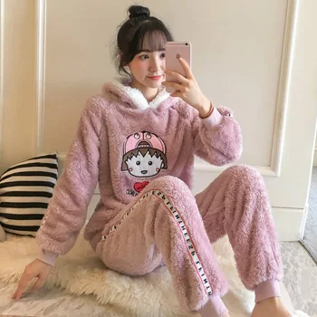 2019 M. Rudenį, Žiemą Šilta Pižama Moteris Pijama Mujer Laisvalaikio Dviejų Dalių Komplektas Bugs Bunny Spausdinimo Patalpų Drabužių, Namų Kostiumas Sleepwear