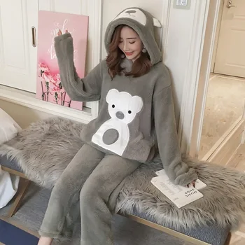 2019 M. Rudenį, Žiemą Šilta Pižama Moteris Pijama Mujer Laisvalaikio Dviejų Dalių Komplektas Bugs Bunny Spausdinimo Patalpų Drabužių, Namų Kostiumas Sleepwear