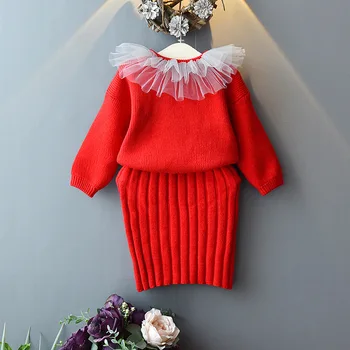 2019 Mergina Baby Mezgimo, Drabužių Rinkinys, skirtas Rudens ir Žiemos Mados Megztiniai+Suknelė,Vaikų Mergaičių Elegantiškus Drabužius Kostiumai