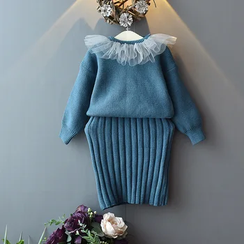 2019 Mergina Baby Mezgimo, Drabužių Rinkinys, skirtas Rudens ir Žiemos Mados Megztiniai+Suknelė,Vaikų Mergaičių Elegantiškus Drabužius Kostiumai