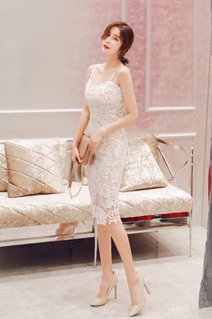2019 Moterys Vasarą Nėrinių Suknelė Oficialų V-kaklo, Elegantiškas Vakare Šalies Baltos Suknelės Kelio Ilgis Vestidos