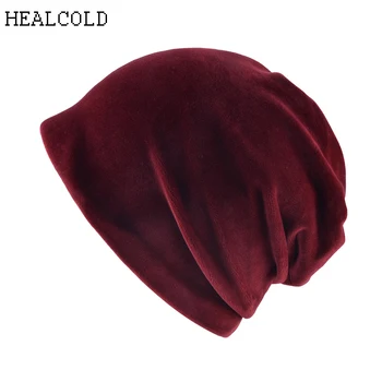 2019 Nauja Rudens Žiemos Moterų Skrybėlės Mados Šiltas Megztas Vilnos viduje Slouchy Beanie Skrybėlių Aksomo Skullies Kepurės