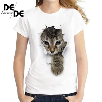 2019 Naujas 3D katė Spausdinti Atsitiktinis Harajuku Moterys T-Shirt Vasaros trumpomis rankovėmis Atsitiktinis Apvalios kaklo Pigūs Drabužiai Kinija Viršuje Režimas Femme