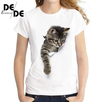 2019 Naujas 3D katė Spausdinti Atsitiktinis Harajuku Moterys T-Shirt Vasaros trumpomis rankovėmis Atsitiktinis Apvalios kaklo Pigūs Drabužiai Kinija Viršuje Režimas Femme