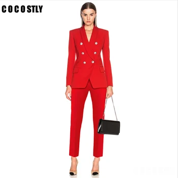 2019 office Lady darbo švarkas tinka OLIS moterims, kelnės, kostiumas moterims švarkai švarkai su kelnių dviejų dalių rinkinys, raudona rožinė