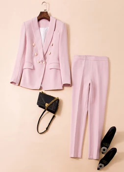 2019 office Lady darbo švarkas tinka OLIS moterims, kelnės, kostiumas moterims švarkai švarkai su kelnių dviejų dalių rinkinys, raudona rožinė