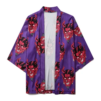 2020 Demonas Spausdinti Japonų Kimono Moterų Harajuku Hip-Hop Mados Atsitiktinis Streetwear Striukė Vasarą Laisvas Megztinis Kimono Vyrai
