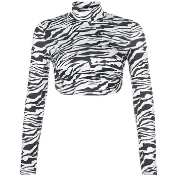 2020 Gyvūnų Zebras Spausdinti Backless Apkarpytos Marškinėlius Moterims Seksualus Long Sleeve T-shirt Ladies Mados Apkarpyti Viršūnes Tees Streetwear