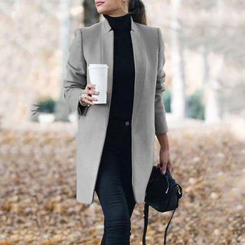 2020 Karšto elegantiškas Ilgas Moterų kailis atvartas juostinės Striukės vientisos spalvos paltai Moterų Viršutiniai drabužiai Vilnonis Ilgas Kailis Plius Dydžio Megztinis