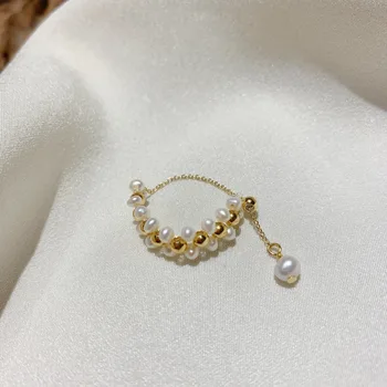 2020 Korėja Karšto Pardavimo bižuterijos Aukštos Kokybės Rankomis Austi Gėlavandenių Perlų karoliukus, Reguliuojamas Žiedo Elegantiškas Moteris Žiedas