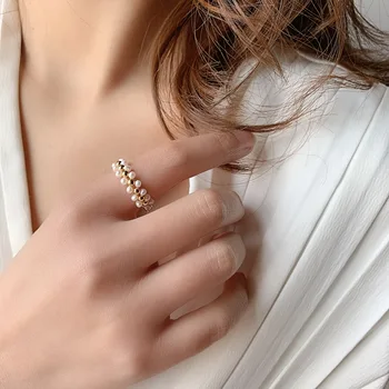 2020 Korėja Karšto Pardavimo bižuterijos Aukštos Kokybės Rankomis Austi Gėlavandenių Perlų karoliukus, Reguliuojamas Žiedo Elegantiškas Moteris Žiedas