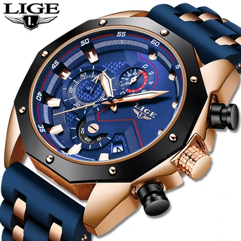 2020 LIGE Mėlyna Vyrai Laikrodžiai Top Brand Prabangius Kvarcas Žiūrėti Vyrų Silikono Karinės 30MWaterproof Sporto Laikrodis Relogio Masculino